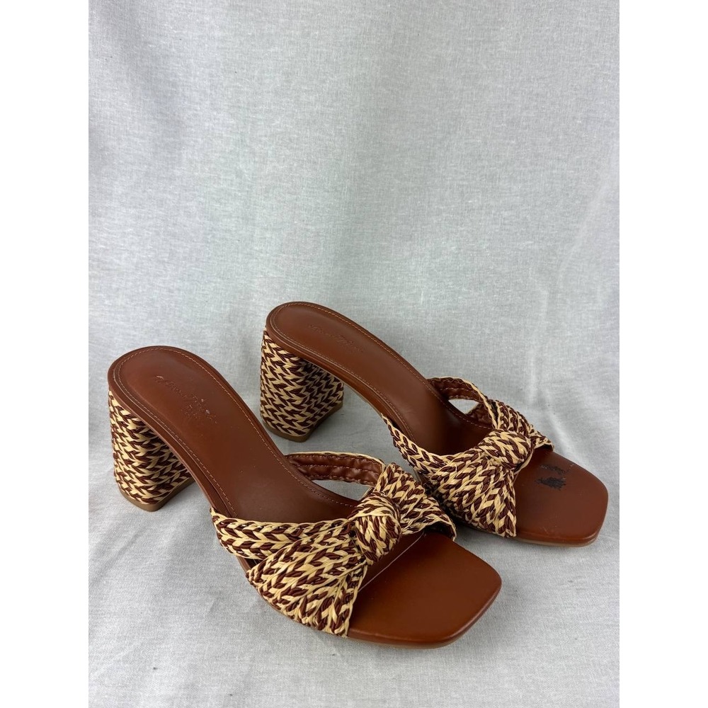 Universal‎ Thread Womens Woven Block Heel Slide Sandals Brown Square Toe 6.5